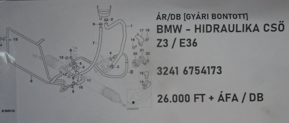 ÁR/DB [GYÁRI BONTOTT] BMW - HIDRAULIKA CSŐ  - Z3 / E36 - 3241 6754173 5. kép